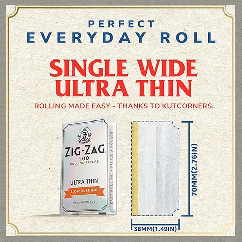 Zig Zag Rolling Papers Kut corners Single Wide - Ultra Thin (Silver)