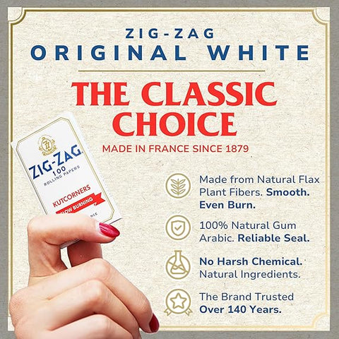 Zig Zag Rolling Papers Kut corners Single Wide - Slow Burning (White)