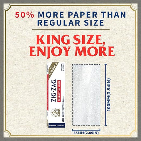 Zig zag King Size Slim Rolling Papers With Tips - Slow Burning (White)