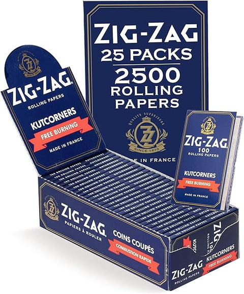 Zig Zag Rolling Papers Kut corners Single Wide - Free Burning (Blue)