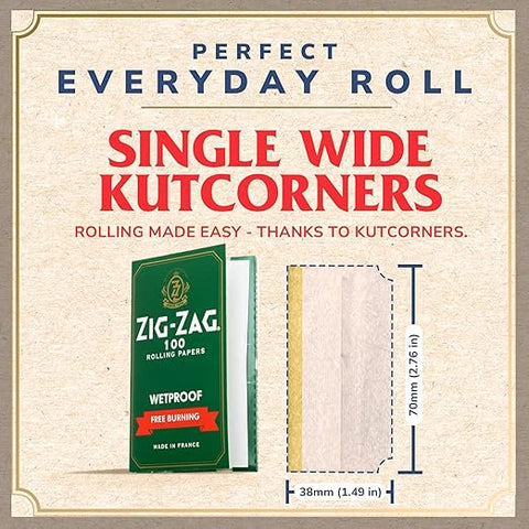 Zig Zag Rolling Papers Kut corners Single Wide - Wetproof (Green)