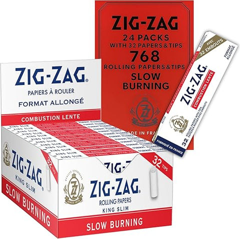 Zig zag King Size Slim Rolling Papers With Tips - Slow Burning (White)