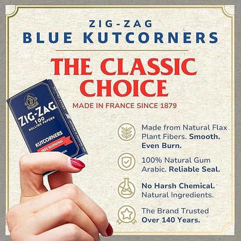 Zig Zag Rolling Papers Kut corners Single Wide - Free Burning (Blue)