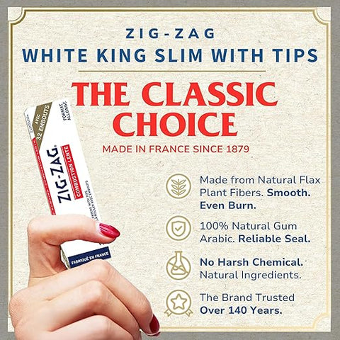 Zig zag King Size Slim Rolling Papers With Tips - Slow Burning (White)