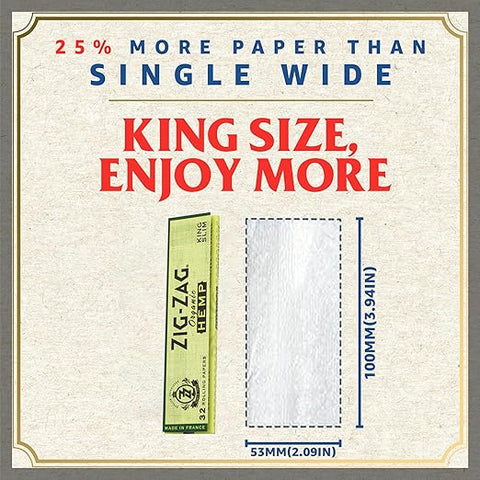 Zig Zag Rolling Papers King Slim Size - Organic Hemp