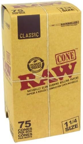RAW Organic Hemp 1 1/4 Pre Roll Cones Unbleached - 75 Cones Per Box
