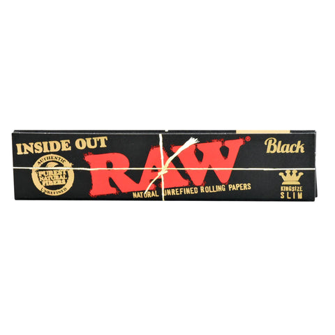 Unleash a rolling revolution with RAW Black Inside Out King Size Slim Papers. Smart reverse fold for precise backrolling, crafted with premium fibers and natural hemp gumline. From Spain, available in singles or 50-booklet boxes. Buy now from your #1 Online Vape & Smoke Shop, Vape Bazaar!